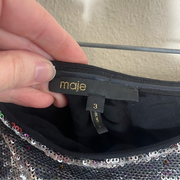 MAJE Loinita Argent Metallic Sequined One Shoulder Top - Picture 9 of 13